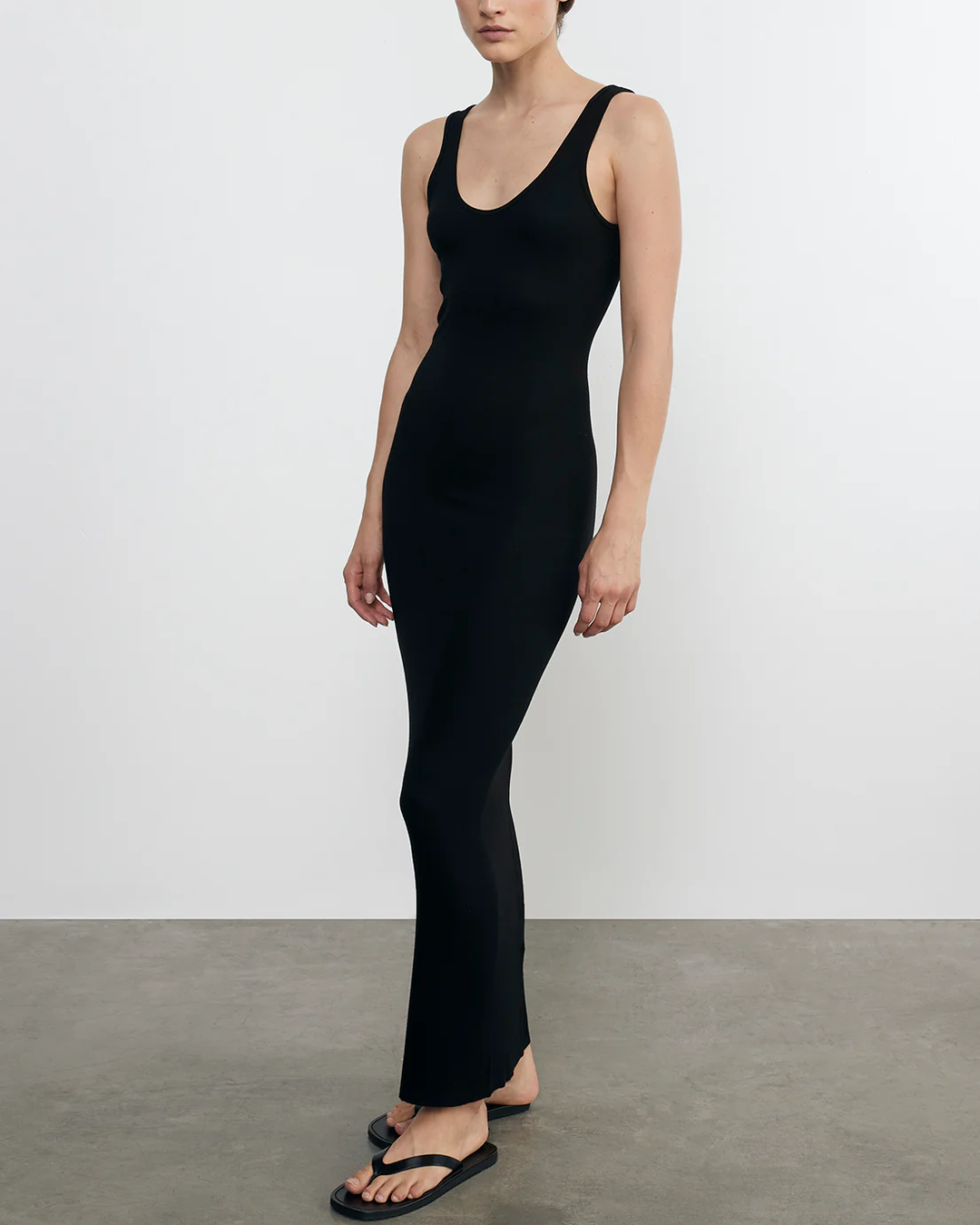 Stretch Silk Knit Maxi Tank Dress | Black