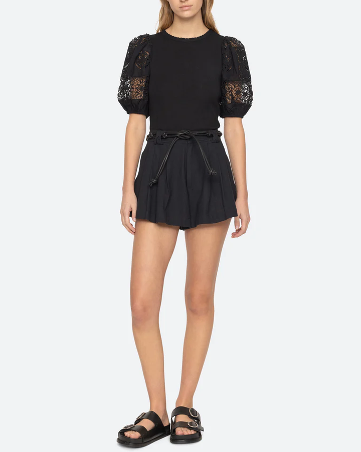 Dahlia Eyelet Combo SLV Tee | Black