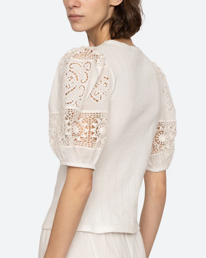 Dahlia Eyelet Combo SLV Tee | Pearl