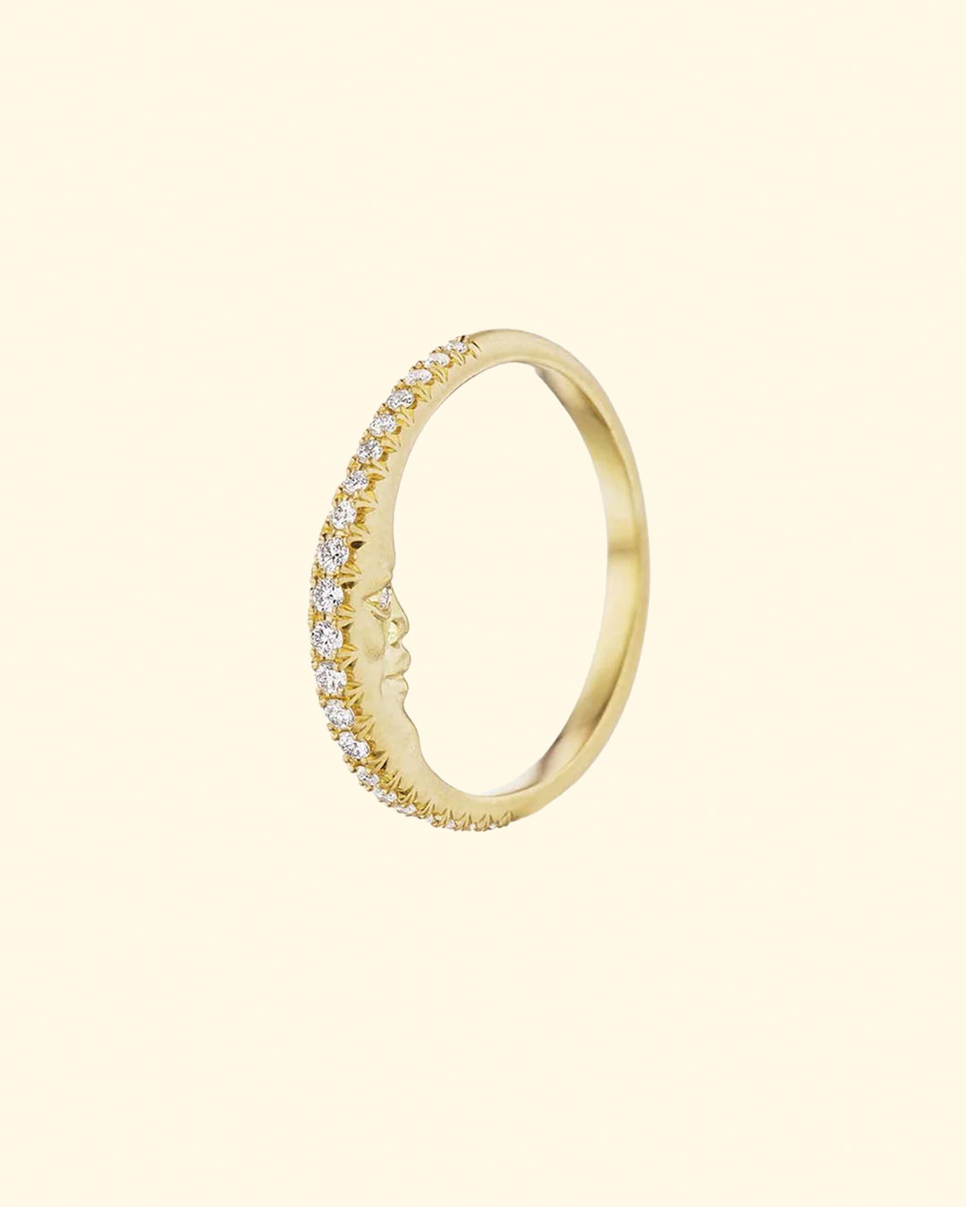 PREORDER Diamond Crest Crescent Moonface Ring Cut Down Setting