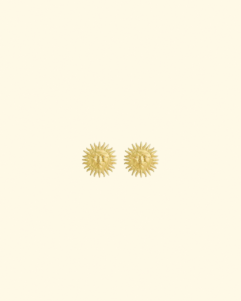 Tiny Sunface Stud Earrings | 18K Yellow Gold