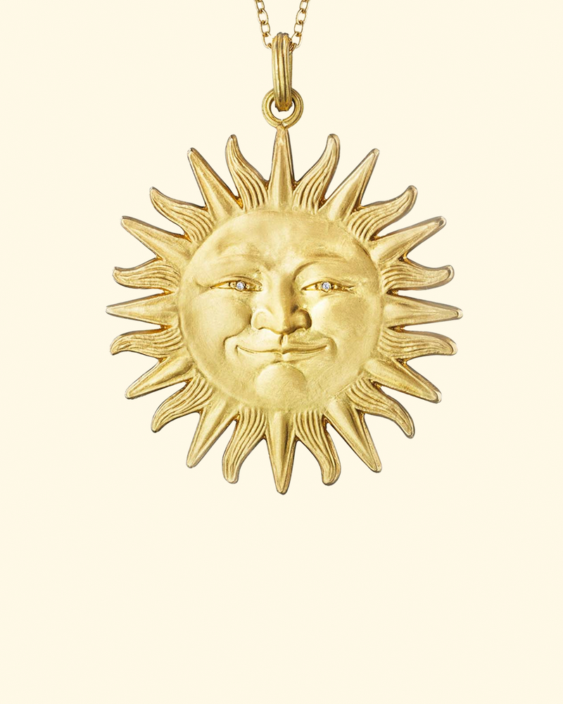 Large Sunface Pendant | Yellow Gold W/ Diamonds