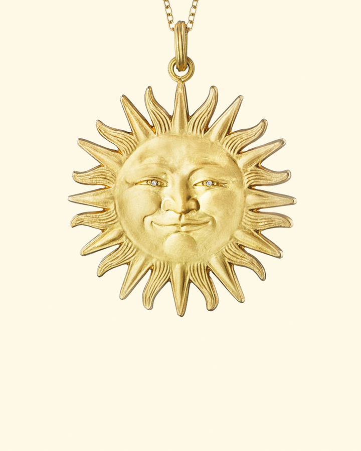 PREORDER Large Sunface Pendant | Yellow Gold W/ Diamonds