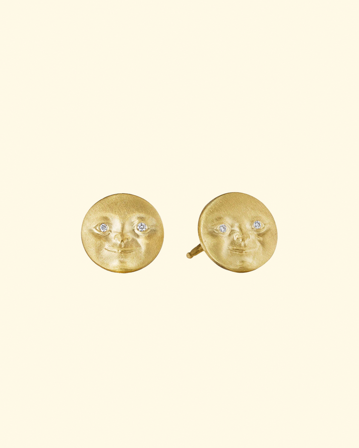 Moonface Stud Earrings with Diamond Eyes