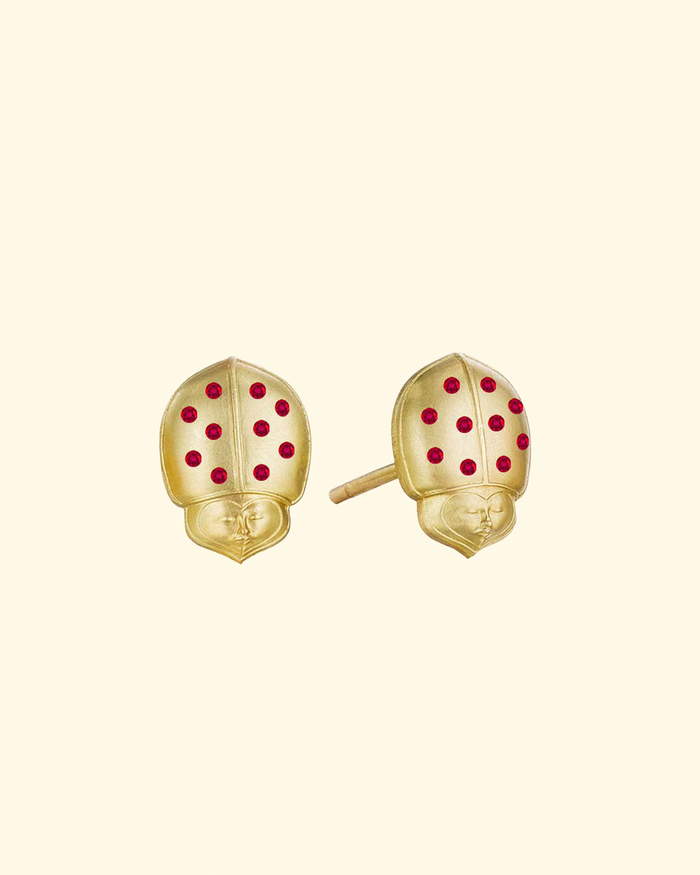 Tiny Ruby Winged Ladybug Stud Earrings