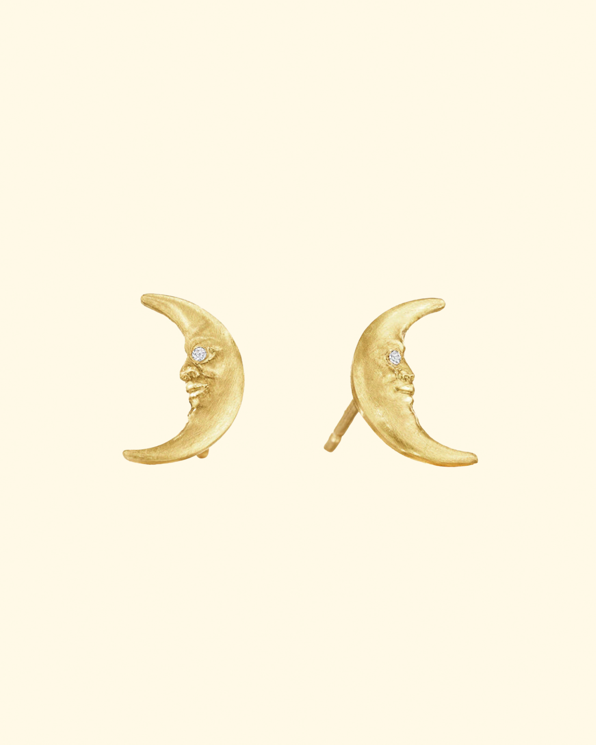 Tiny Crescent Moonface Stud Earrings