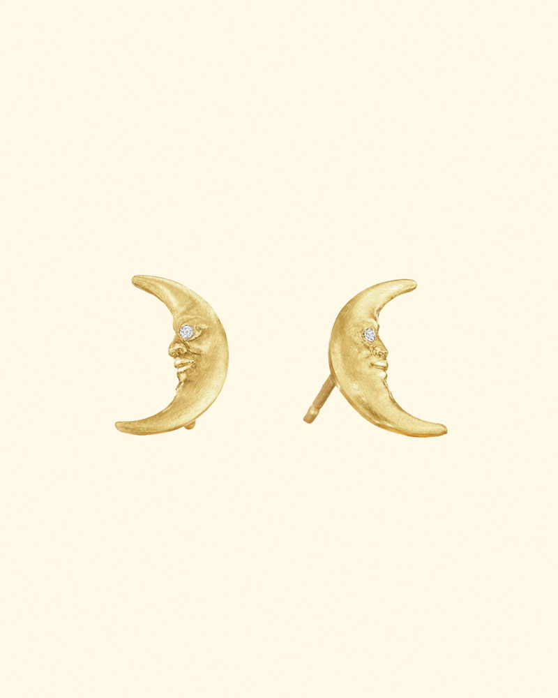Tiny Crescent Moonface Stud Earrings