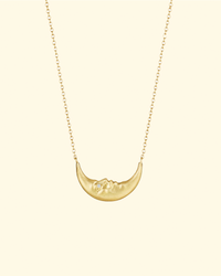 Crescent Moonface Necklace With Diamond Eyes