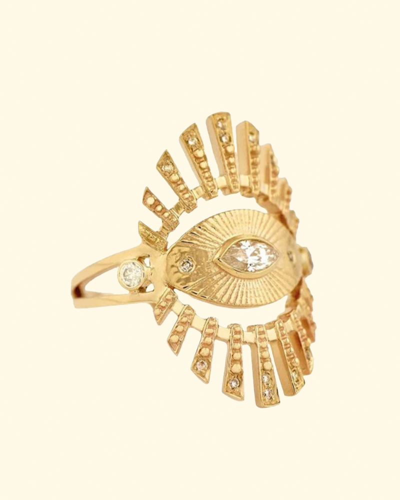 Astek Eye Marquise Diamond with Sun Diamond Beams Ring