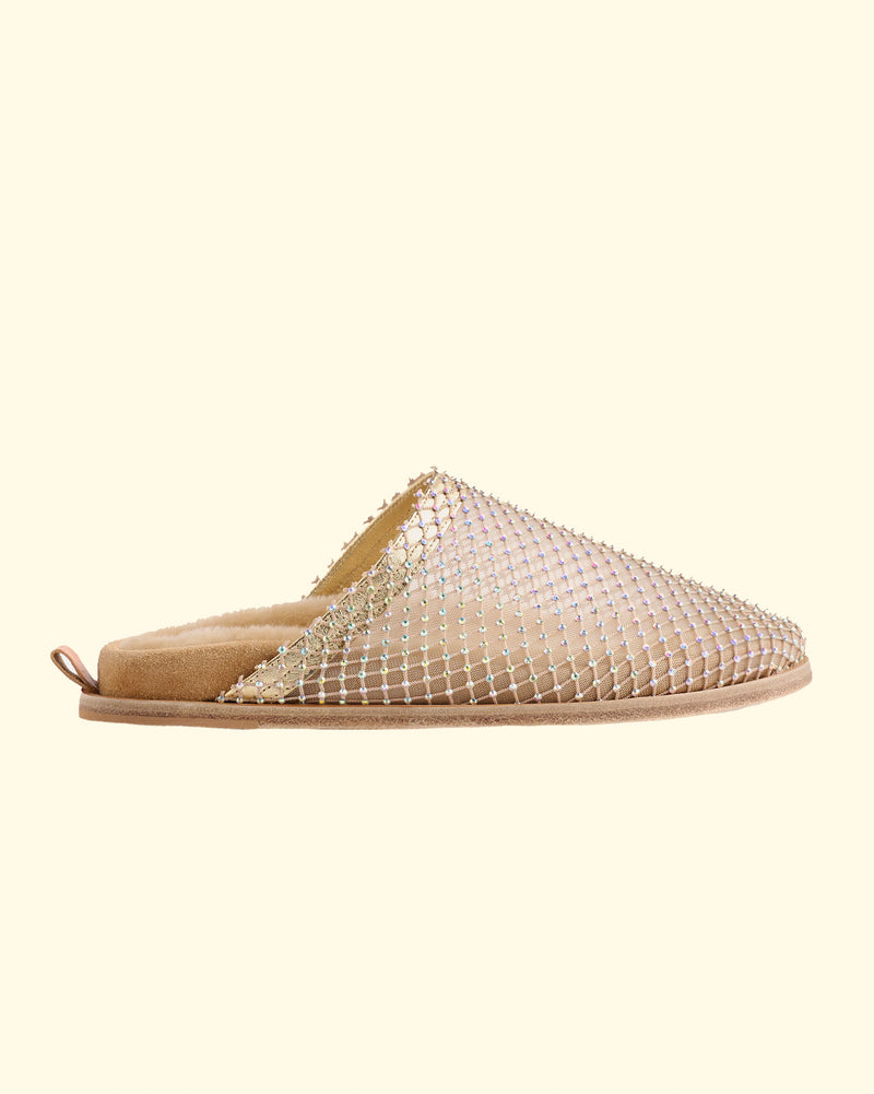 Strass Mesh Flat Sabot | Nude