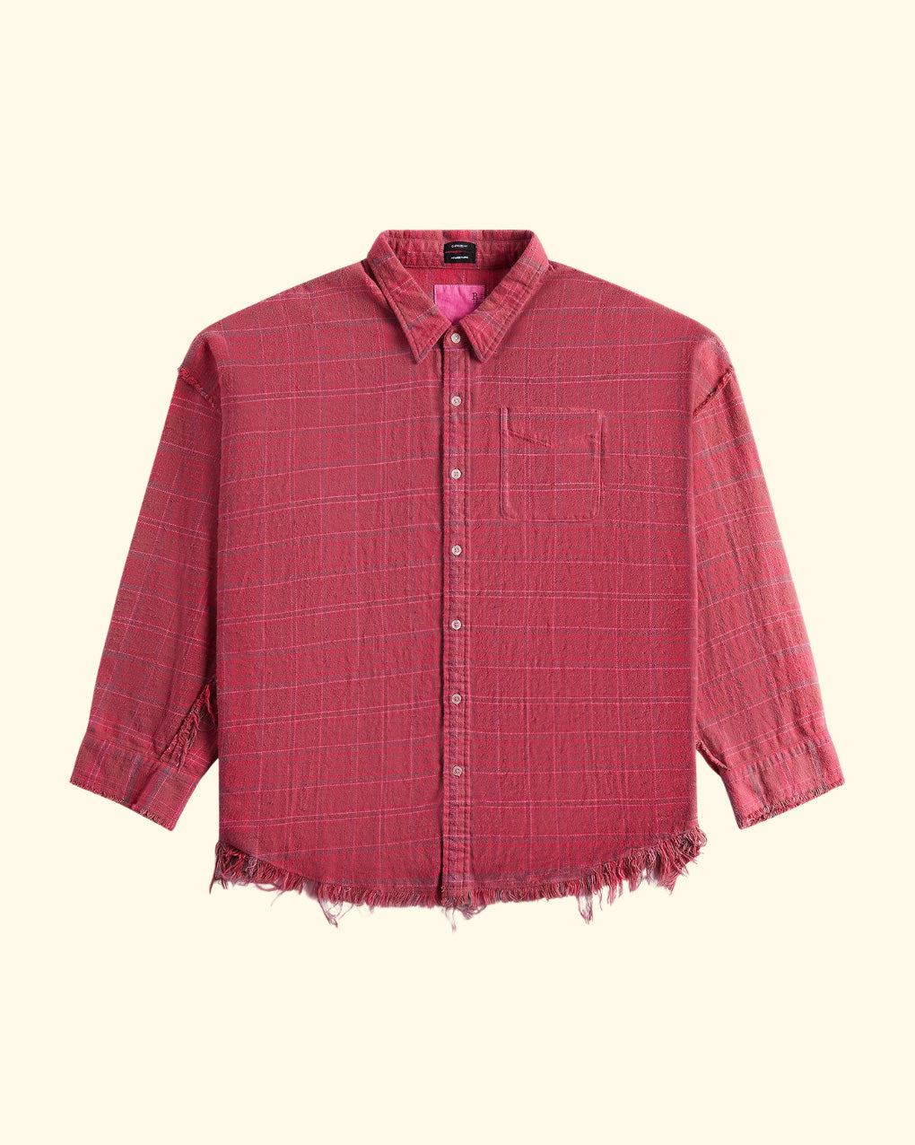 Shredded Seam Drop Neck Shirt | Raspberry Overdyed Plaid