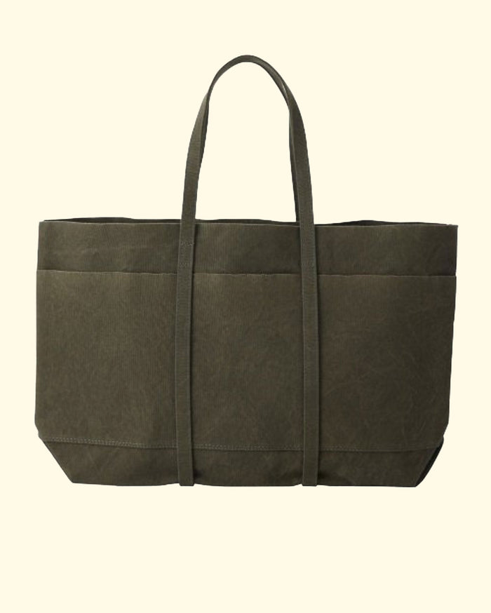 Washed Canvas 6Pockets Tote L| Olive