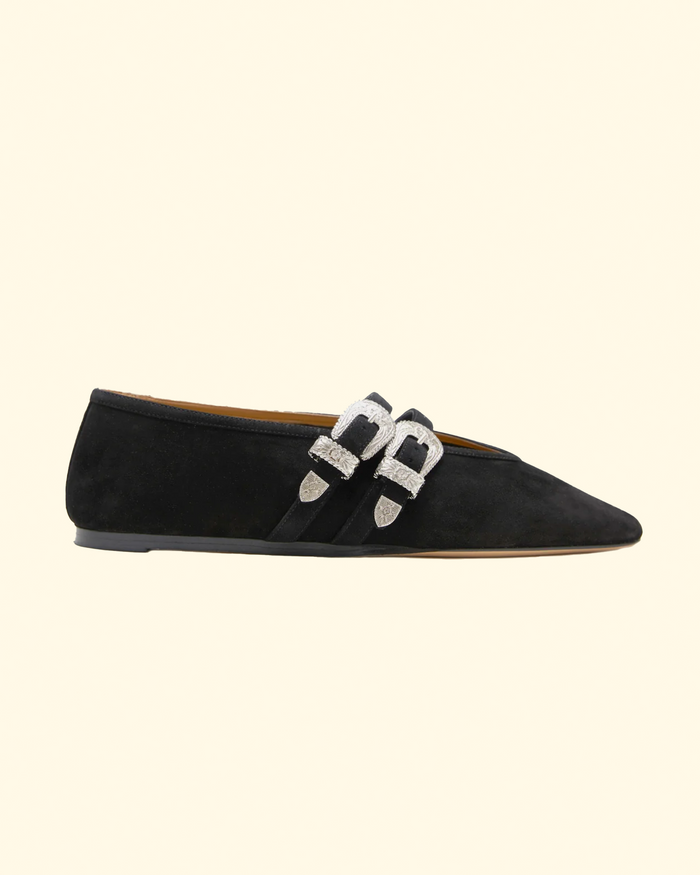 Claudia Western Buckle Slipper | Black Velvet