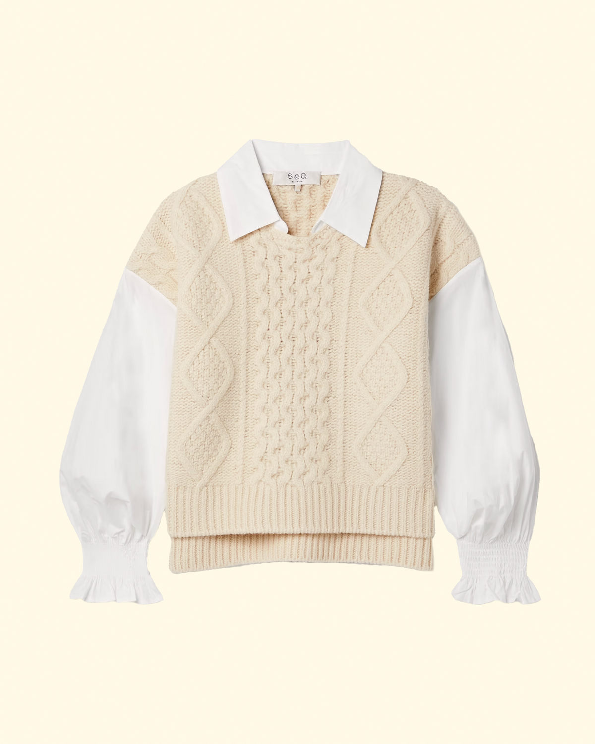 Devana Mixed Media Knit Sweater | Cream