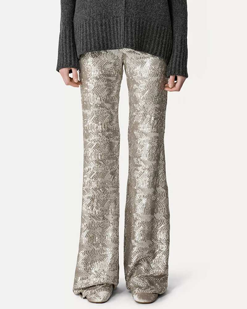 "La Danza del Mare" Sequins Flare Pants | Silver