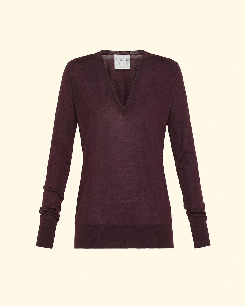 Superfine Merinos V-neck Sweater | Ruby