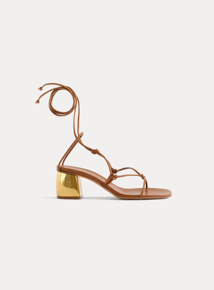 Heeled Sandals with Tubular Laces | Cuoio