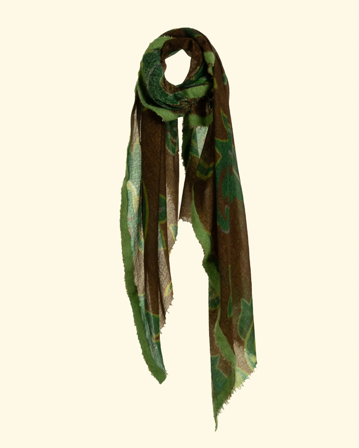 Souffle Print Semi Felted Shawl | Lotus Bloom Greens