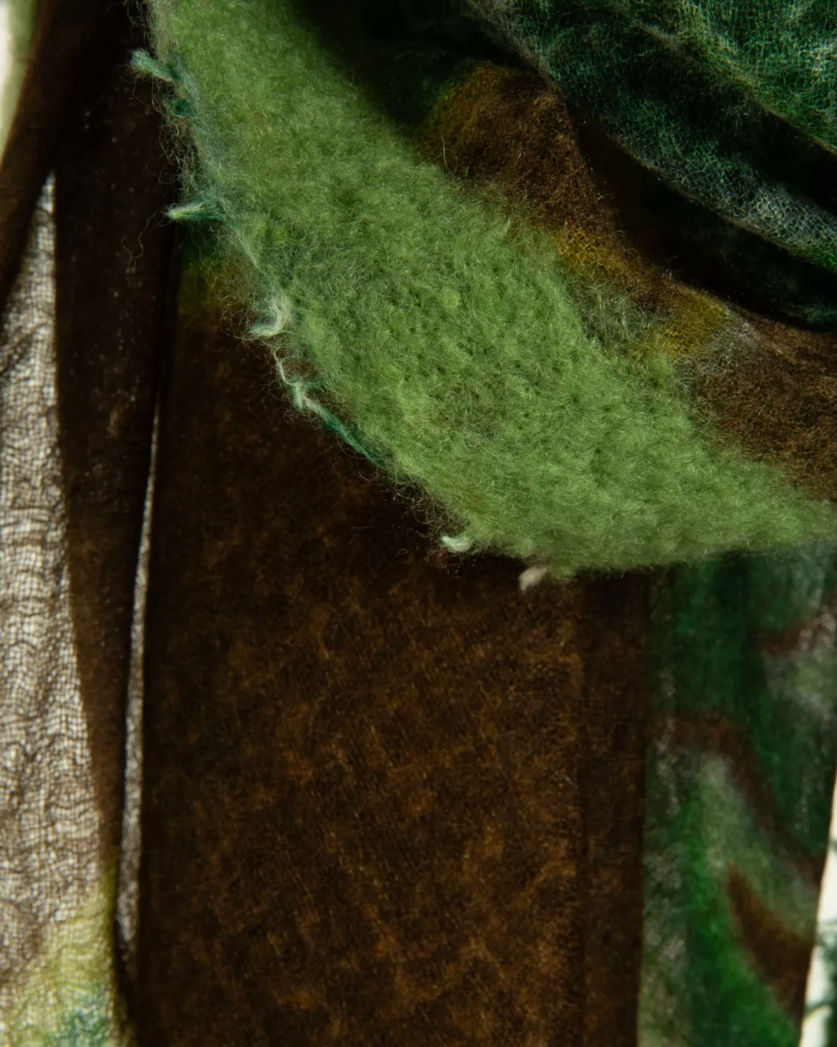 Souffle Print Semi Felted Shawl | Lotus Bloom Greens