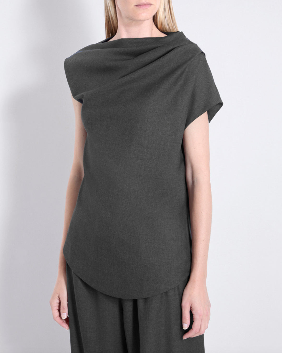 Lyra Draped Sleeveless Blouse | Black Melange