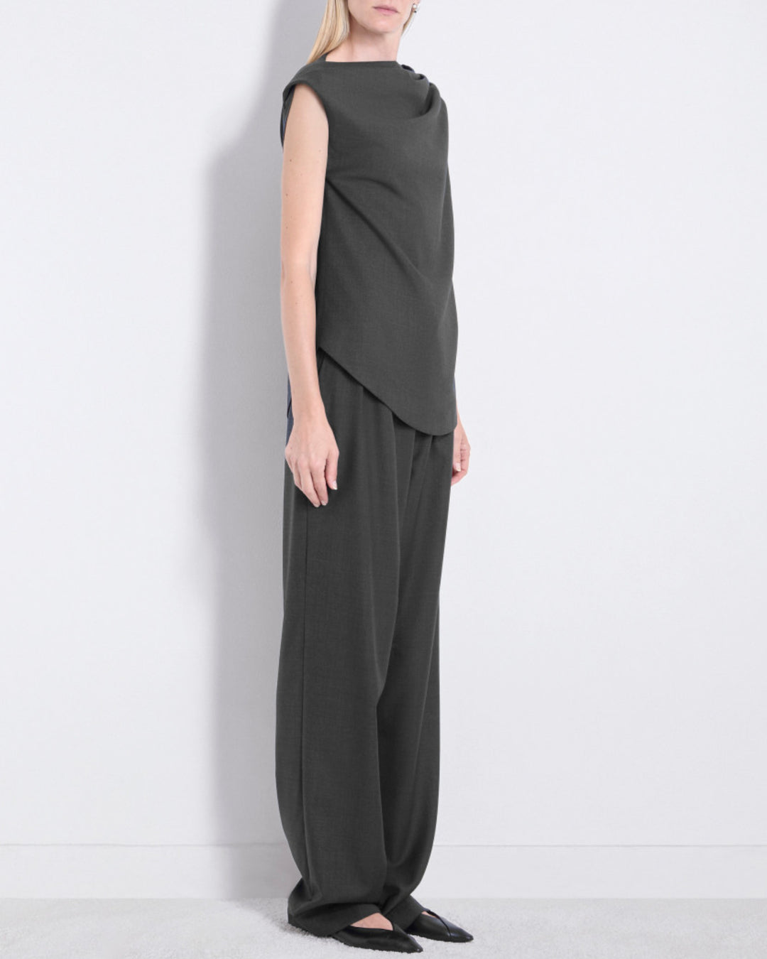 Lyra Draped Sleeveless Blouse | Black Melange