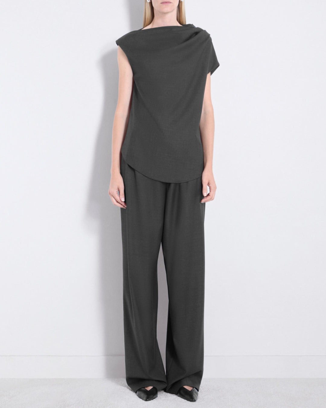 Lyra Draped Sleeveless Blouse | Black Melange