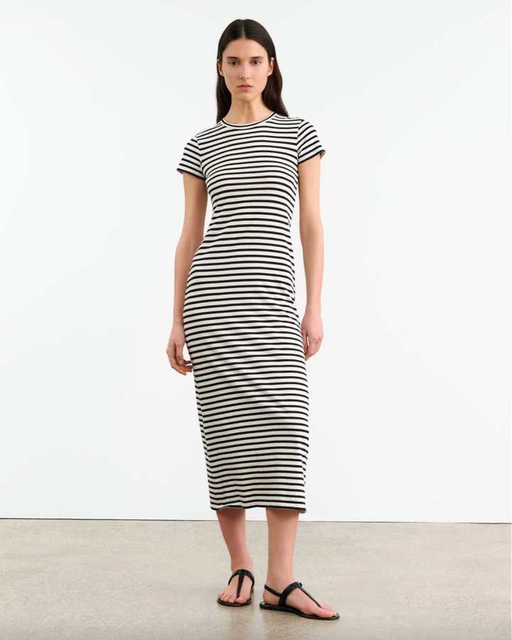 Lucinda Dress | Black/Ivory Stripe