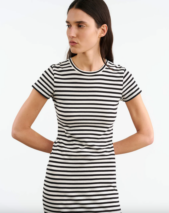 Lucinda Dress | Black/Ivory Stripe