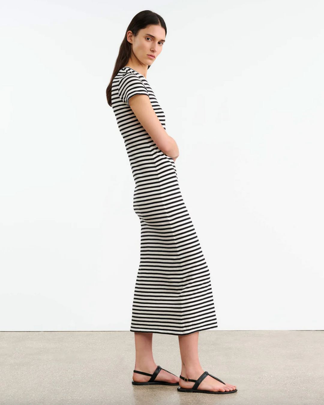 Lucinda Dress | Black/Ivory Stripe