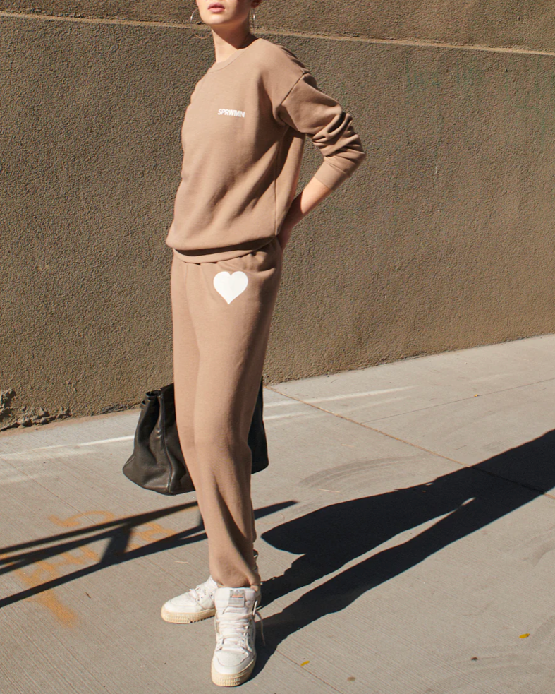 Heart Sweatpants | Latte / White