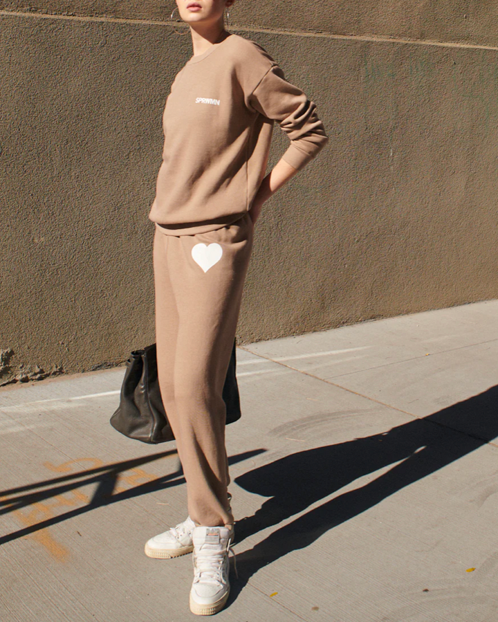 Heart Sweatpants | Latte / White