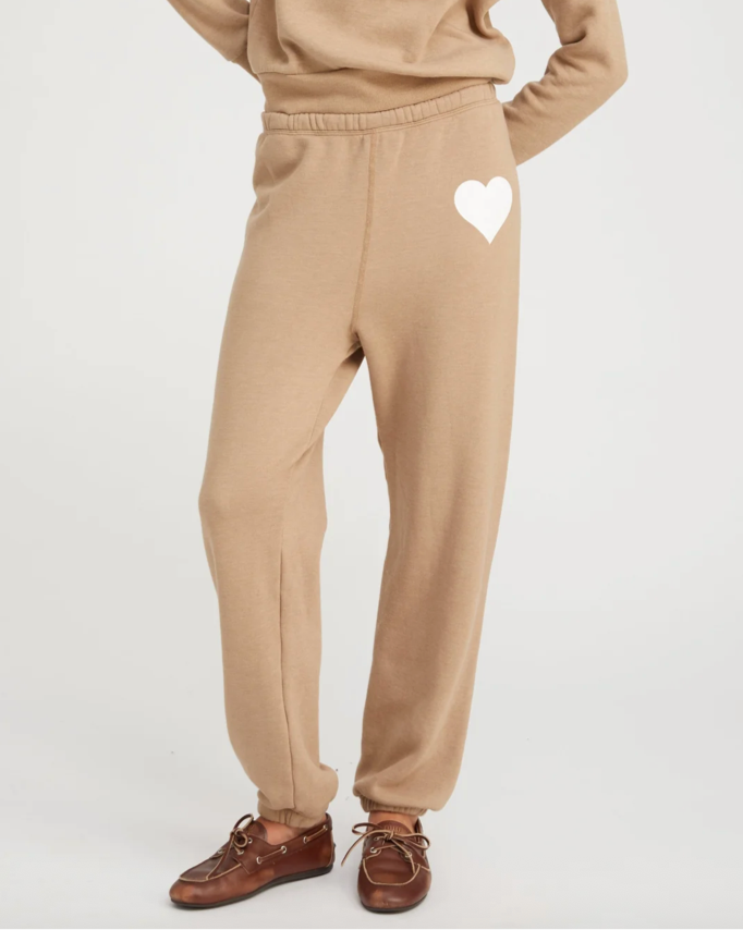 Heart Sweatpants | Latte / White