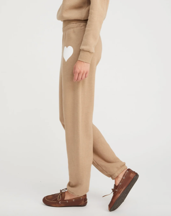 Heart Sweatpants | Latte / White