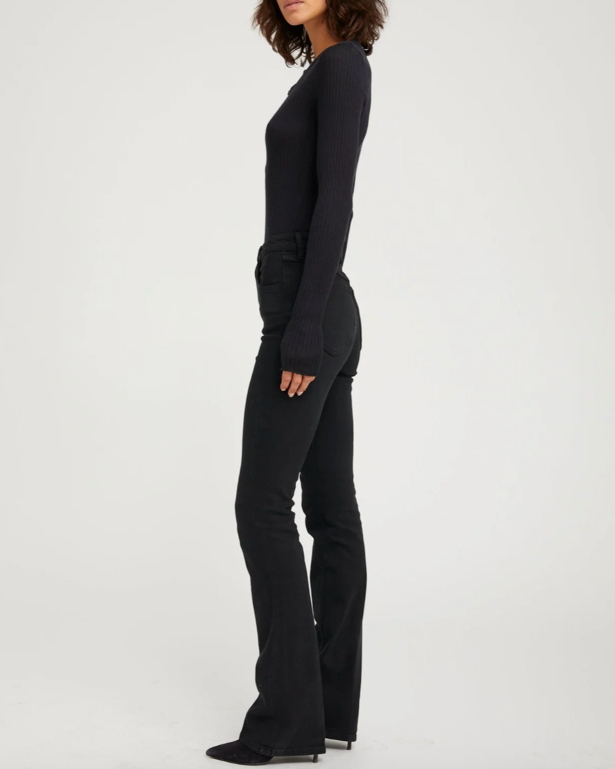 Long Sleeve Henley Top | Black