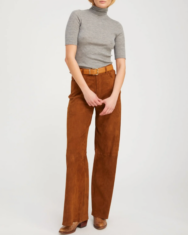 Suede Wide Leg Pant | Dark Cognac