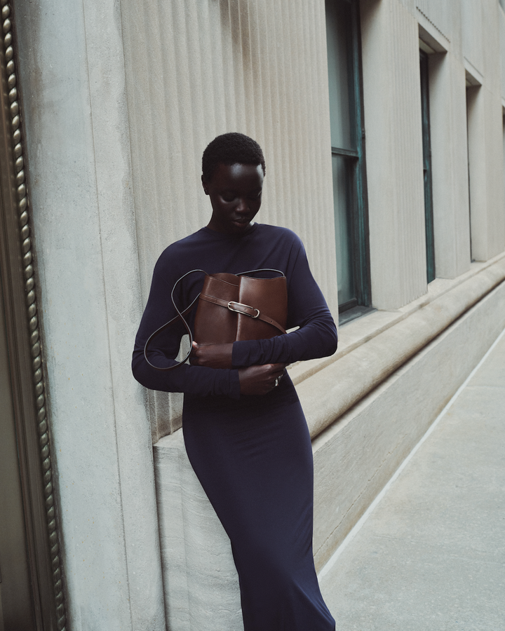 Belted Bucket Bag | Dark Brown Leather