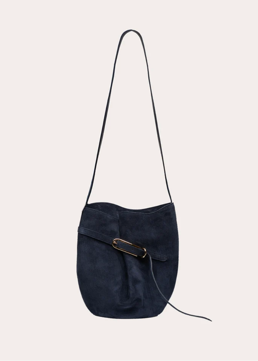Belted Bucket Bag | Navy Suede