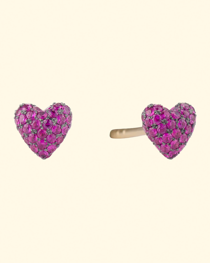 Sweet P Heart Studs 14K Yellow Gold w/ rubies