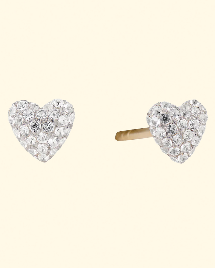 Sweet P Heart Studs 14K White & Yellow Gold w/ white sapphires