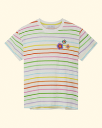 Embroidered Flower Striped Tee | Multi