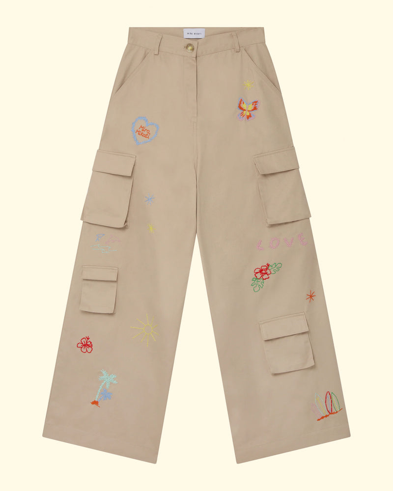 Embroidered Cali Cargo Pant | Beige