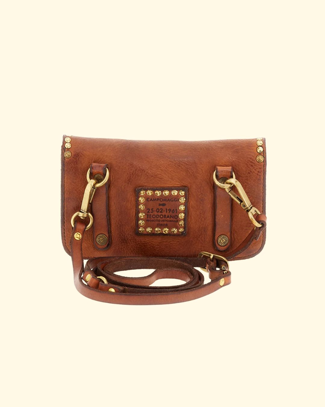 Kura Pochette Crossbody w Studs | Cognac