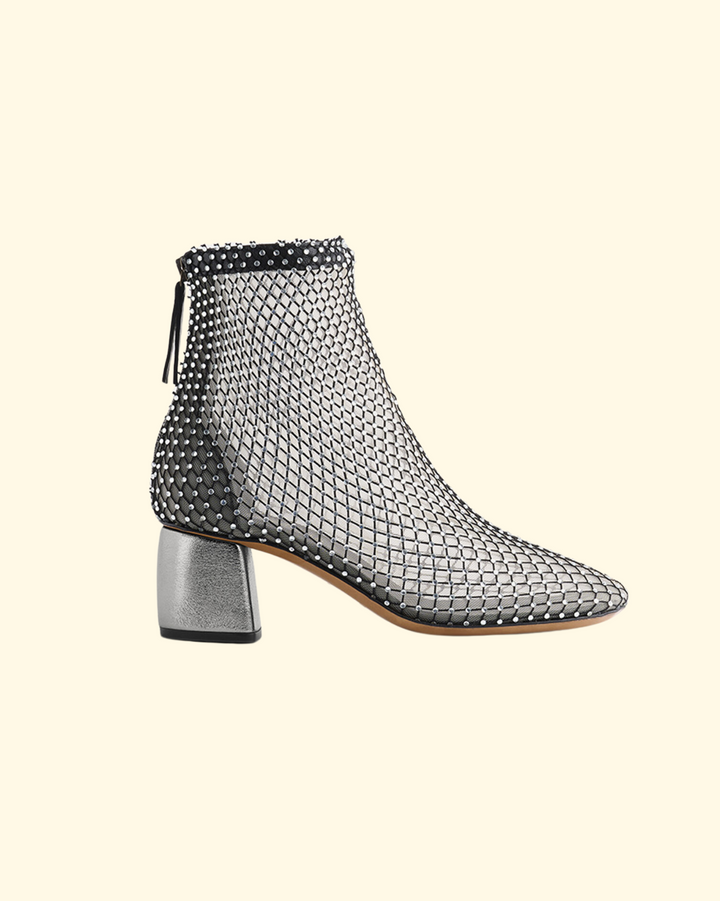 Strass Mesh Ankle Boot | Nero