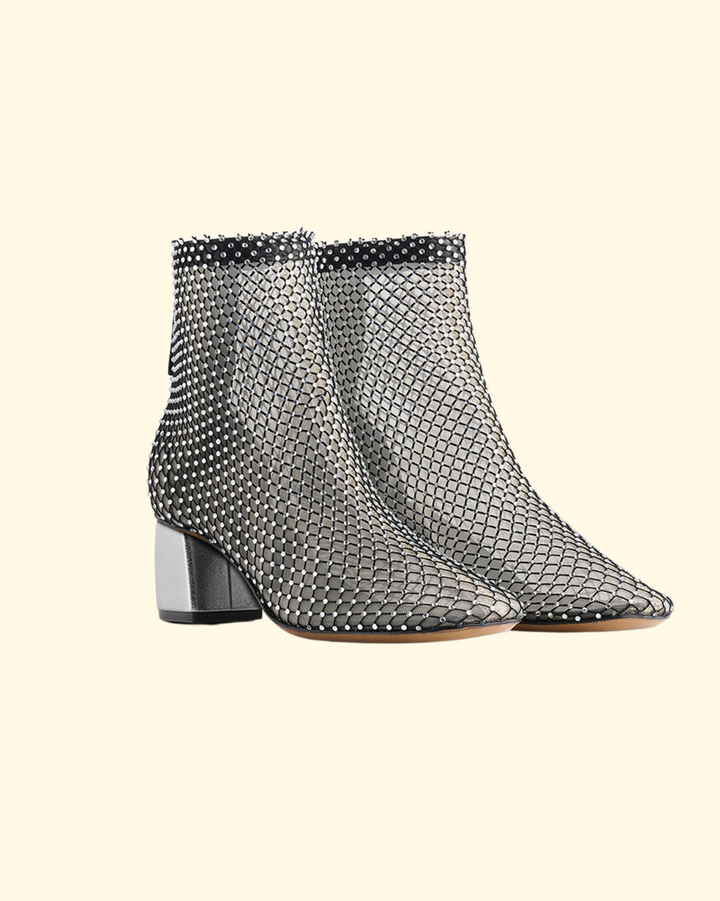 Strass Mesh Ankle Boot | Nero