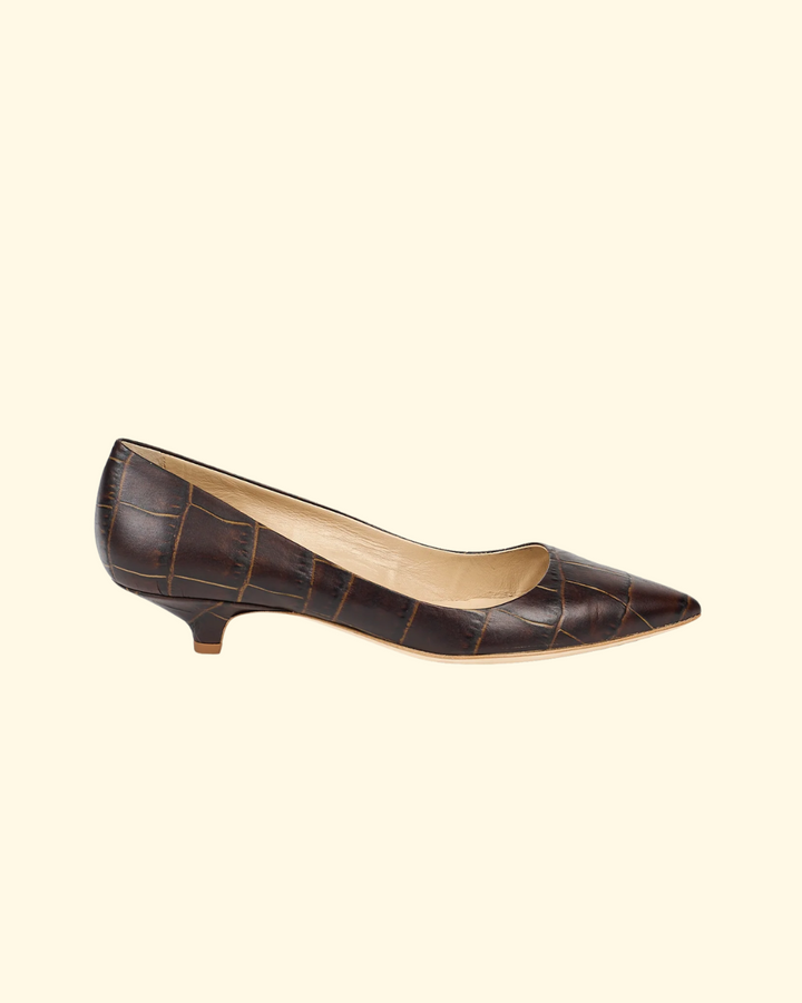 The Kitty Point Heel | Deep Brown Croc