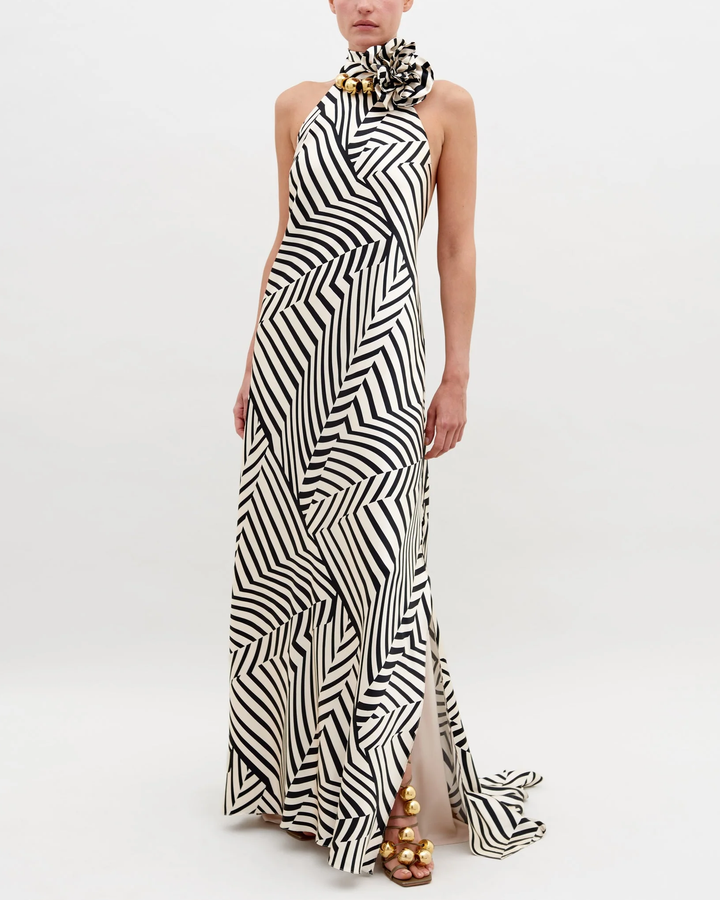 Tila Dress | Beige Black Stripes