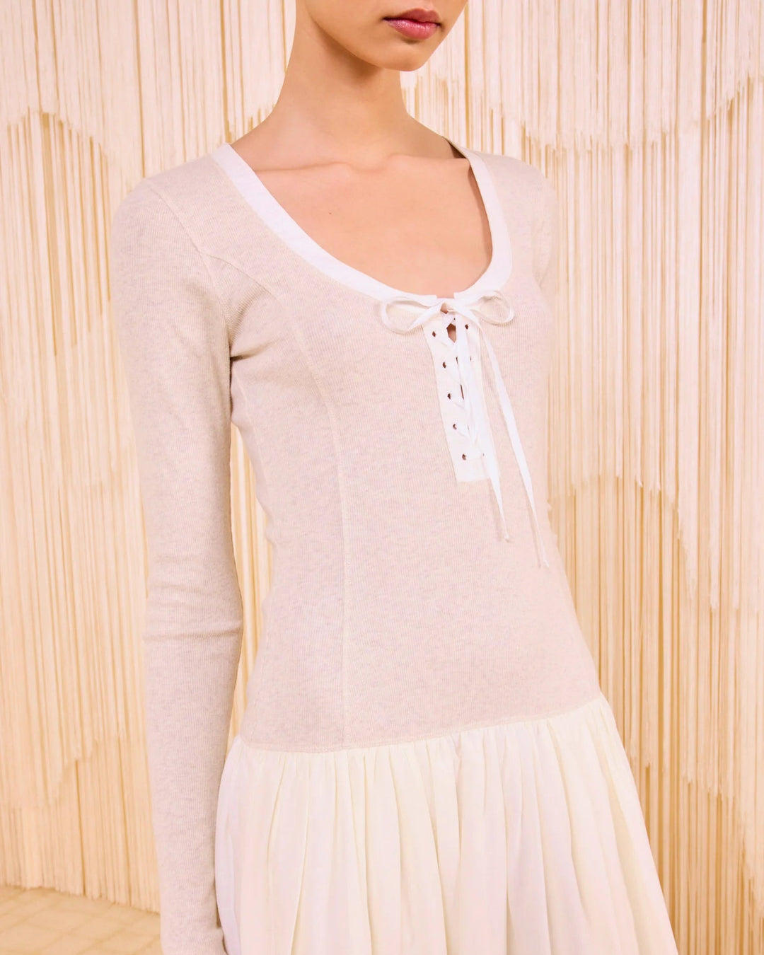 Quincy Drop Waist Long Sleeve Dress | Ivory Melange