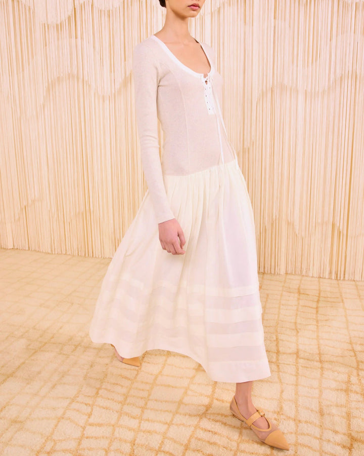 Quincy Drop Waist Long Sleeve Dress | Ivory Melange