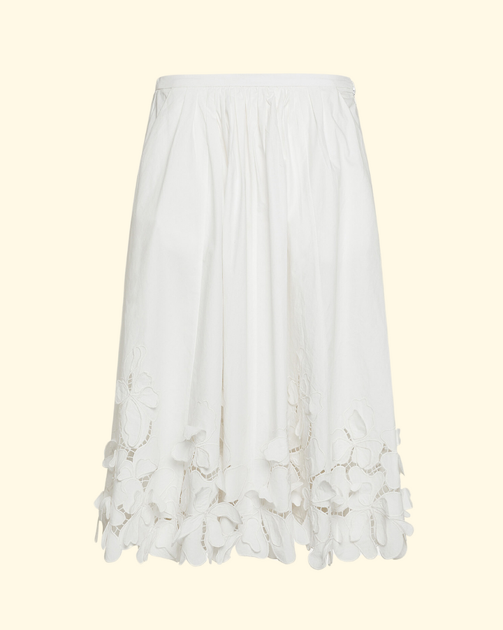 En Fleur Embroidery Skirt | Bianco