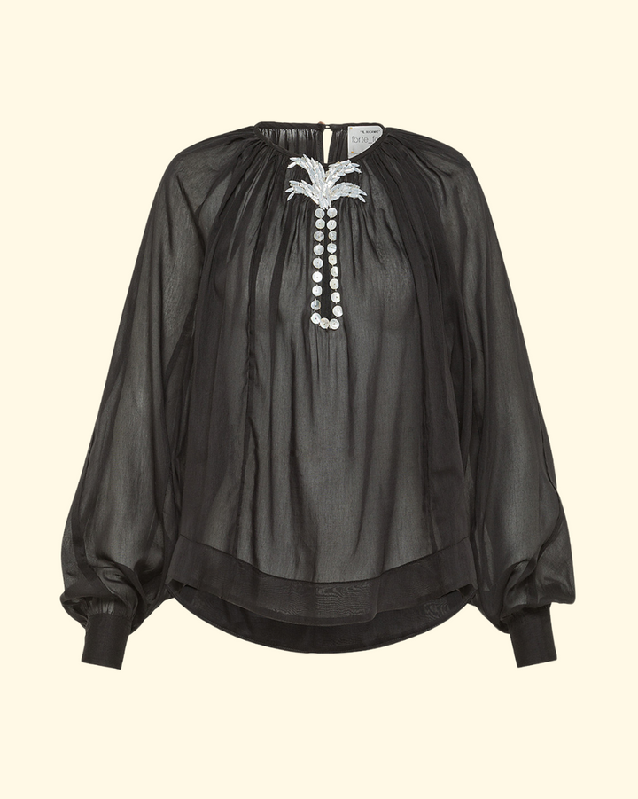 Pearl Embroidery Bohemian Shirt | Nero